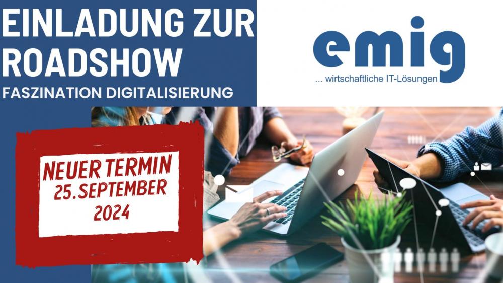 Eine Einladung zur Roadshow in der Emig Datenverarbeitung mit dem Partner mesonic. Erfahren Sie von den Neuerungen der mesonic WinLine und lassen Sie sich am 25. September von unseren Experten kostenlos beraten.